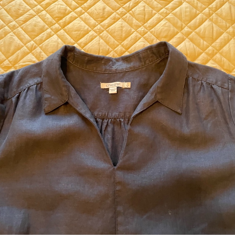 Chico’s Navy Blue Linen Tiered V-Neck Dress Chico’s Size 3 / XL / 16 - Picture 5 of 14